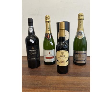 A cased bottle of Noe Sherry aged 30, 375ml, a bottle of 1994 Vintage Port, a bottle of Maison Pierre de Chanvigne Brut, and 