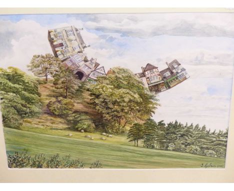 J. Gibson. The shops on the hill, watercolour. 