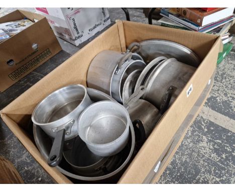 A quantity of vintage alloy cook pans etc.