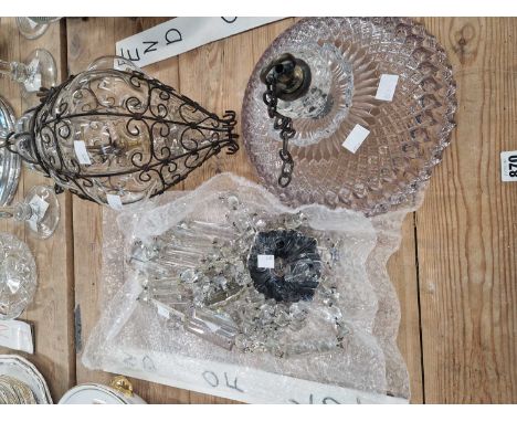 Three vintage glass light fittings.