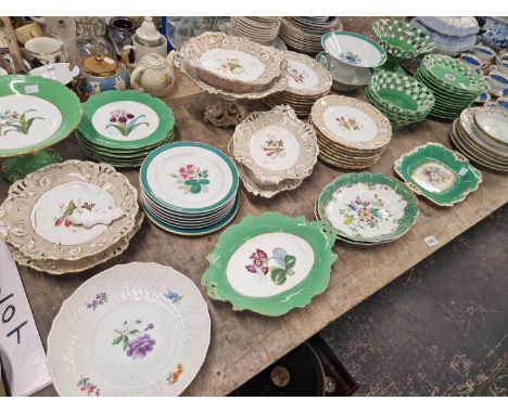 A Victorian copeland spode, lattice bordered desert service, further victorian and edwardian lower decorated dinner wares and