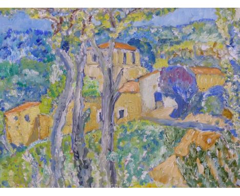 Impressionist school. ( 20th century) A continental hillside villa. oil on board. 54 x 45 cm