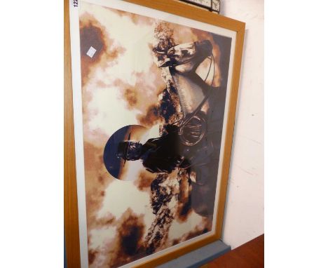 A large decorative print of Clint Eastwood. 