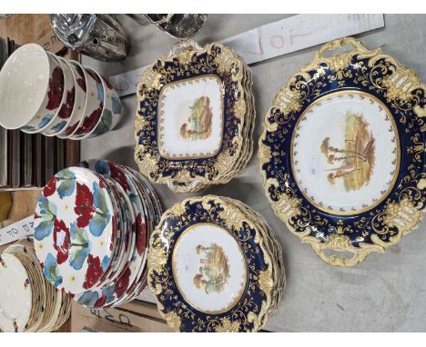 A hand painted victorian dessert set and a modern poole pottery dinner set.
