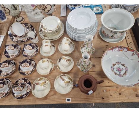 A limoges part tea service, a Royal stafford part set, A pair of victorian flower encrusted vases, a Chinese large bowl, a re