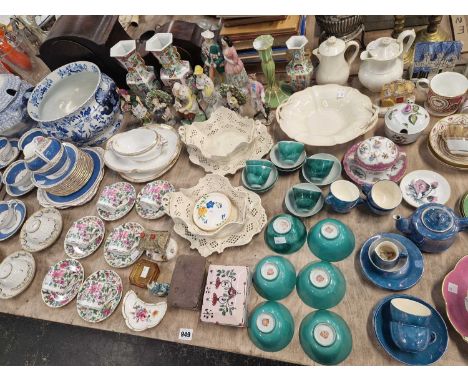 A pair of derby cabinet cups and saucers, a selection of other various antique and later teawares including sets, seven 19th 