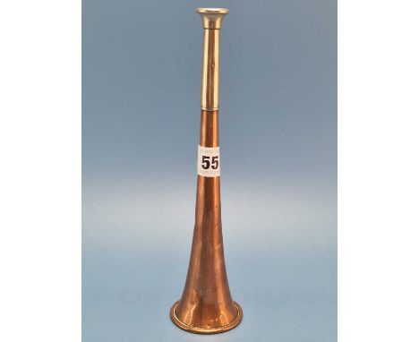 A vintage copper and silver plated hunting horn by Swaine &amp; Adeney, Kohler &amp; Son, 185 Piccadilly, London.