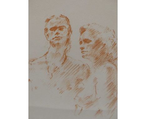 Howard J Morgan. (1949-2020) arr. Colin &amp; Andice?.  Red chalk study of a couple. Signed and inscribed with personal lette