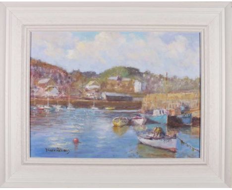 Vince PETERSON (British b. 1945) Old Harbour Newlyn - Returning from Fishing, Oil on board, Signed lower left, artist's label