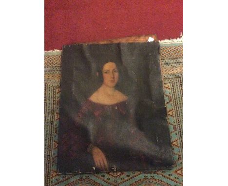 An unframed oil on canvas depicting a portrait of a lady, possibly 18th Century, 61 x 78cm