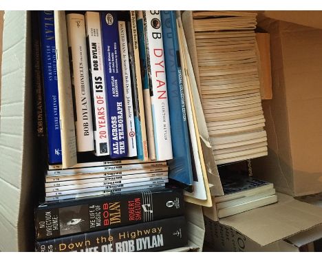 Two boxes of books, Bob Dylan related, magazines (2)