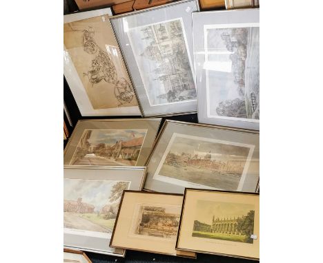 Architectural drawings, prints and watercolours to included Stourhead, university buildings, 1905 interior view of Manchester