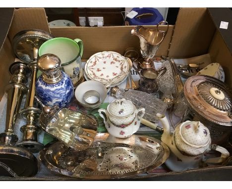 A quantity of silver plate including the following items; Victorian EPBM teapot, EPNS sugar bowl and EPBM cream jug, plated p