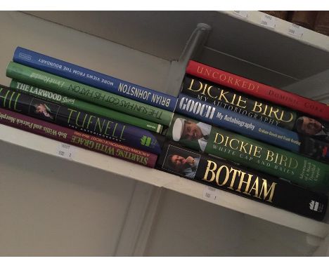 A collection of cricket related books, autographed by authors, Bob Willis, Harold Larwood, Phil Tuffnell, Derek Randall, Bria