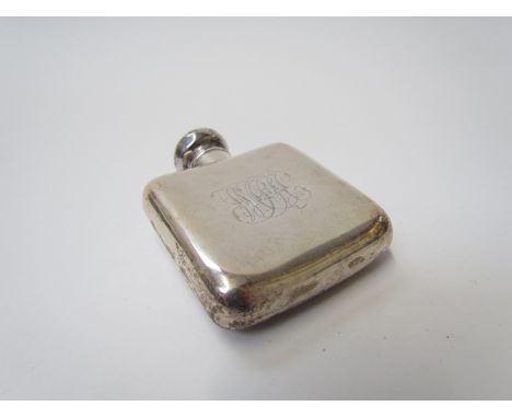 A Cornelius Desormeaux Saunders &amp; James Francis Hollings, Shepherd, silver spirit flask, monogrammed , dented, Birmingham