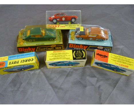 Collection of Ford Capri Toy cars to include Dinky Capri 165, Dinky Ford Capri Rally Car 213, Dinky Ford Capri Rally car Spee