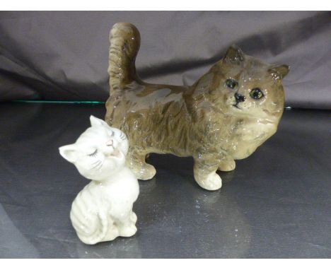 Beswick figure of a Grey cat and one other Beswick cat (chip to ear)