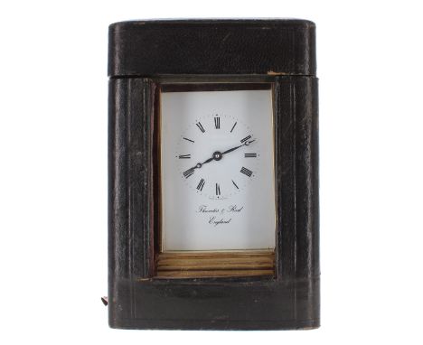 Contemporary Thwaites &amp; Reed&nbsp;carriage clock timepiece, within a gorge style brass case, 6.25" high (winding key); al