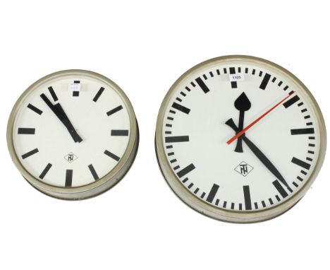 NT Electric 15.5" wall dial clock with centre seconds, within a light silvered coloured case; also a similar NT 11.5" wall di
