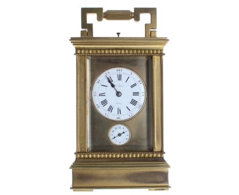 Good French repeater carriage clock with alarm, the movement striking with two hammers on a gong and stamped no. 2977, the 2"