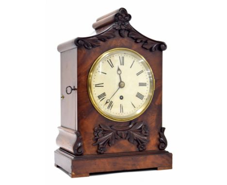Small mahogany single fusee bracket&nbsp;clock, the movement with locking pendulum, the 7.5" cream dial within a stepped case