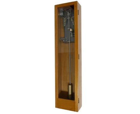Electric master wall clock, within a light oak glazed case, 50.5" high (pendulum and bob) 