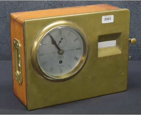 Interesting and rare time recorder, the 6" silver dial signed The Kosmoid Time Recorder, with subsidiary seconds dial, within