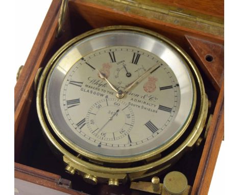 Good English two day marine chronometer, the 4" silvered dial signed Whyte Thomson &amp; Co, Makers to the Admiralty, Glasgow