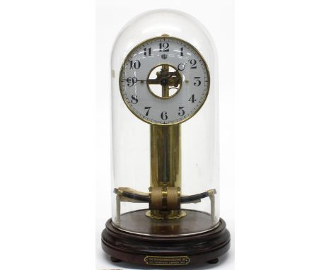 Bulle electric mantel clock,&nbsp;the 5.25" white dial enclosing a skeletonised centre and supported upon a cylindrical brass