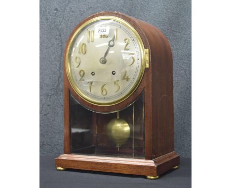 German mahogany ting-tang mantel clock, the W &amp; H movement striking on two gongs, the 8" silvered dial within a bevelled 