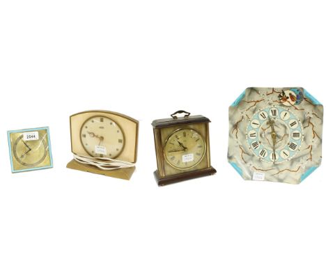 Attractive brass strut clock, the 8.75" engine turned brass dial plate with silvered chapter ring, within a blue enamel surro