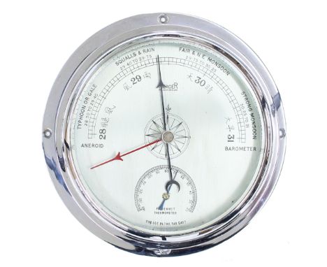 Good ship's bulkhead barometer, the 6" silvered dial signed Mercer St. Albans, England, 'For Use In The Far East', within a c