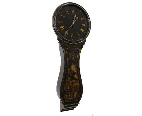 Good English ebonised and chinoiserie decorated single train tavern clock signed William Gammon, Hereford beneath the dial, t