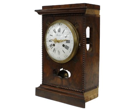 French walnut two train mantel clock in need of rebuilding and incomplete, the&nbsp;6" white dial signed Robin, Paris, 99, Pa