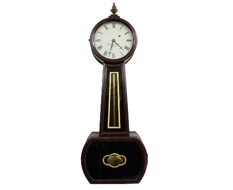 American mahogany banjo single train wall clock,&nbsp;the 7" cream dial signed Howard &amp; Davis, Boston, over a tapered tru