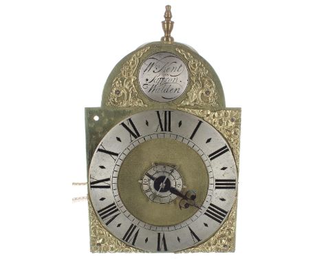 Good small English brass original verge hook and spike lantern clock, the 5" brass arched dial signed William Kent, Saffron W