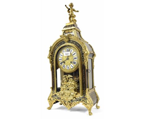 Good French Boulle and ormolu mounted two train bracket clock, the movement striking on a gong, the 5.25" gilt repousse dial 