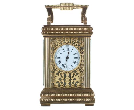 Fine Drocourt miniature carriage clock timepiece, the movement back plate stamped with the makers trademark logo and no. 1206