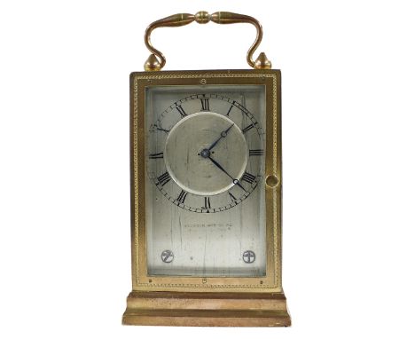 Small gilded brass carriage clock type timepiece, the movement with fixed key wind platform escapement stamped on the back pl