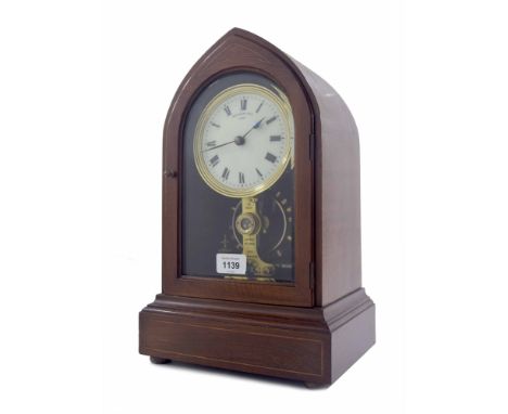 Rare Eureka electric mantel clock, the movement with the scarcer three-ball pivot bearings, the 4.5" cream dial within a maho