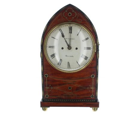 Good English rosewood double fusee lancet bracket clock, the 8" convex white dial signed J. Richardson, Manchester, the movem