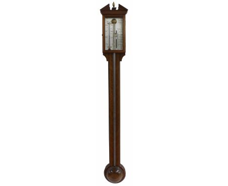 Comitti of Holborn contemporary stick barometer, the silvered scale also fitted with a thermometer over a flat trunk with rec