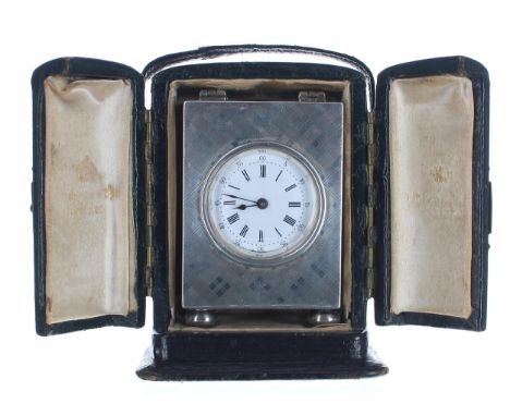 Edwardian miniature silver cased carriage clock timepiece with eight day lever escapement, hallmarked to the base for William