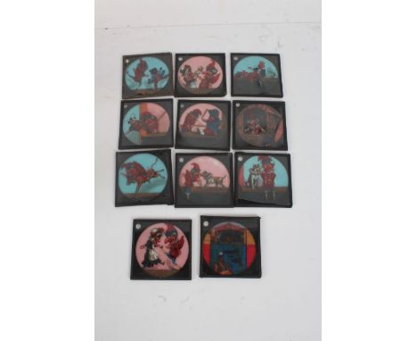 Eleven Victorian glass magic lantern slides, depicting Punch and Judy (11)