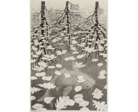 Maurits Cornelis Escher (1898-1972)Three Worlds  (Bool 405) Lithograph, 1955, on Holland laid paper, signed and inscribed VAE