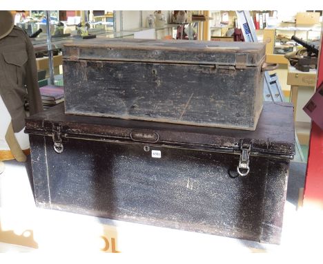 An early-mid 20th century tin trunk named "Major P Kerr-Smiley" and another (2)