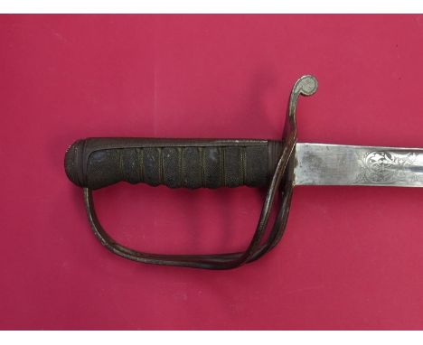 A George V officers sword with shagreen handle, Army service corps engraved blade steel scabbard, portapee knot