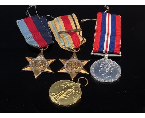 Three WWII medals consisting of War Medal, 1939 - 45 Star and Africa Star with 8th Army clasp and WWI Victory Medal to 8200 P