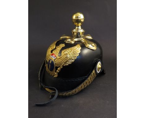 A Picklehaube leather/brass helmet, wearable replica, WWI German Imperial Army artillery officer, 1914 pattern         