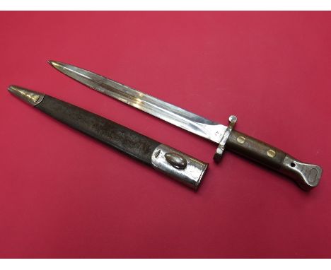 A British Pattern 1888 Mk II Enfield bayonet, with leather and steel scabbard 